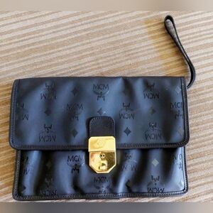 Vintage MCM Black Clutch with Gold Accent